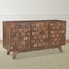 Cabinets & Sideboards-Kirkland's Home Brown Carved Wood Woven 3-Door Sideboard