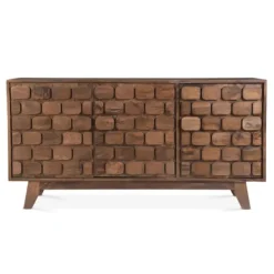 Cabinets & Sideboards-Kirkland's Home Brown Carved Wood Woven 3-Door Sideboard
