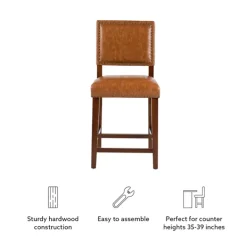 Bar Stools & Counter Height Stools-Kirkland's Home Brown Faux Leather Square Classic Counter Stool Tan