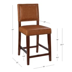 Bar Stools & Counter Height Stools-Kirkland's Home Brown Faux Leather Square Classic Counter Stool Tan