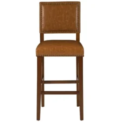 Bar Stools & Counter Height Stools-Kirkland's Home Brown Faux Leather Square Classic Bar Stool Tan