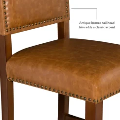 Bar Stools & Counter Height Stools-Kirkland's Home Brown Faux Leather Square Classic Bar Stool Tan