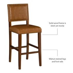 Bar Stools & Counter Height Stools-Kirkland's Home Brown Faux Leather Square Classic Bar Stool Tan