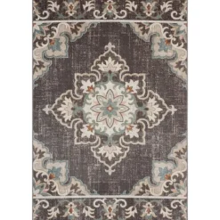 Outdoor Rugs-Kirkland's Home Brown Floral Medallion Outdoor Area Rug, 7X9 Brown/Multi