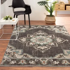 Outdoor Rugs-Kirkland's Home Brown Floral Medallion Outdoor Area Rug, 7X9 Brown/Multi