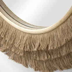 Decorative Mirrors-Kirkland's Home Brown Fringe Jute Round Wall Mirror