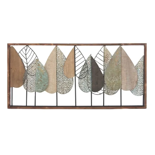 Wall Plaques-Kirkland's Home Brown Metal And Wood Leaves Wall Plaque Brown/Black