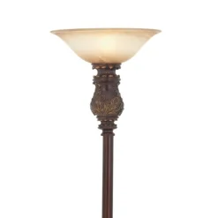 Floor Lamps-Kirkland's Home Brown Metal Carved Base Uplight Floor Lamp Tan