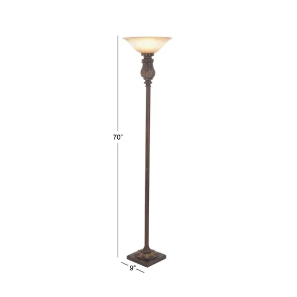 Floor Lamps-Kirkland's Home Brown Metal Carved Base Uplight Floor Lamp Tan