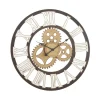 Clocks-Kirkland's Home Brown Metal Open Face Gold Gears Wall Clock