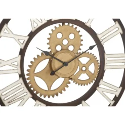 Clocks-Kirkland's Home Brown Metal Open Face Gold Gears Wall Clock
