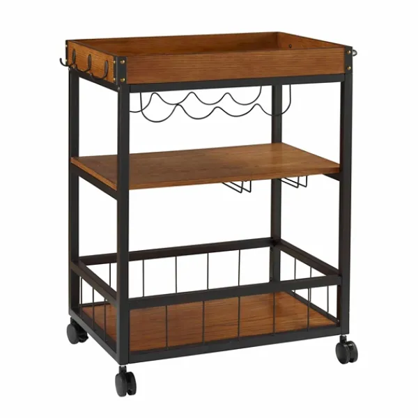 Kitchen Islands & Bar Carts-Kirkland's Home Brown Norcross Industrial Rolling Bar Cart