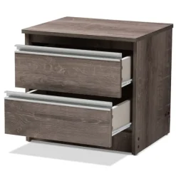 Nightstands-Kirkland's Home Brown Oak Wood Finish 2-Drawer Nightstand