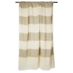 Blankets & Throws-Kirkland's Home Brown Rugby Stripe Fringe Throw Ivory/Brown