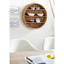 Shelves-Kirkland's Home Brown Sea Grass Woven Round Wall Shelf