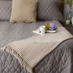 Blankets & Throws-Kirkland's Home Brown Stone Square Stripes Throw Brown/White