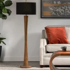 Floor Lamps-Kirkland's Home Brown Tapered Base Velvet Shade Floor Lamp Gray