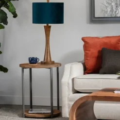 Table Lamps-Kirkland's Home Brown Tapered Base Velvet Shade Table Lamp Blue