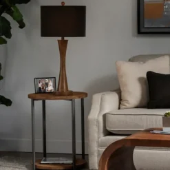 Table Lamps-Kirkland's Home Brown Tapered Base Velvet Shade Table Lamp Gray