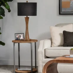 Table Lamps-Kirkland's Home Brown Tapered Base Velvet Shade Table Lamp Gray