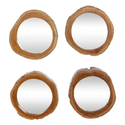 Decorative Mirrors-Kirkland's Home Brown Teak Wood Frame Wall Mirrors, Set Of 4