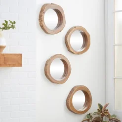 Decorative Mirrors-Kirkland's Home Brown Teak Wood Frame Wall Mirrors, Set Of 4