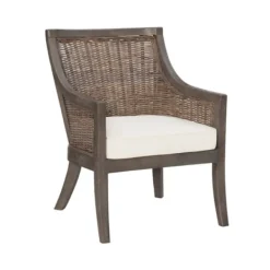 Accent Chairs-Kirkland's Home Brown Wicker Wood Curved Back Accent Chair White