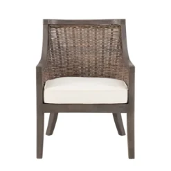 Accent Chairs-Kirkland's Home Brown Wicker Wood Curved Back Accent Chair White