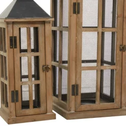 Lanterns-Kirkland's Home Brown Windowpane Mesh Lanterns, Set Of 2 Brown/Black