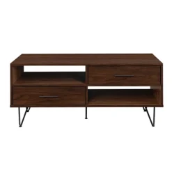 Coffee Tables-Kirkland's Home Brown Wood & Black Metal Hairpin Legs Coffee Table