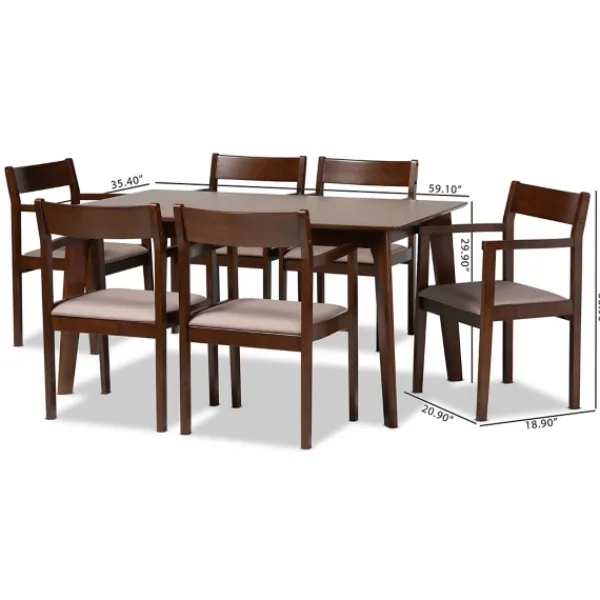 Dining Tables-Kirkland's Home Brown Wood And Beige Upholstered 7-Pc. Dining Set Gray