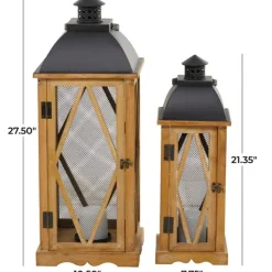 Lanterns-Kirkland's Home Brown Wood And Black Mesh Lanterns, Set Of 2 Brown/Black