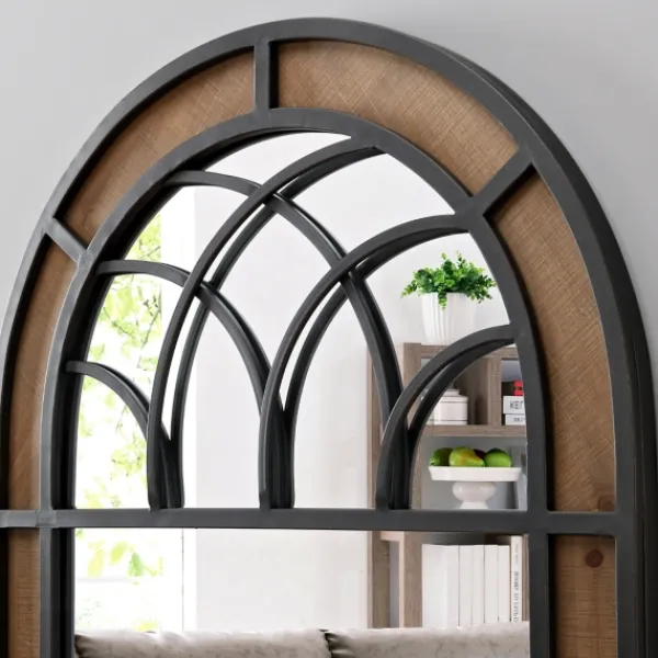 Decorative Mirrors-Kirkland's Home Brown Wood And Black Metal Arch Frame Mirror