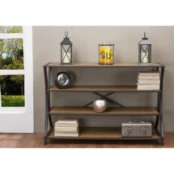 Console Tables-Kirkland's Home Brown Wood And Curved Metal 4-Tier Console Table