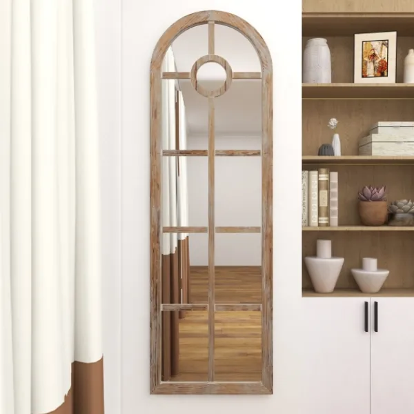 Decorative Mirrors-Kirkland's Home Brown Wood And Glass Arched Windowpane Mirror