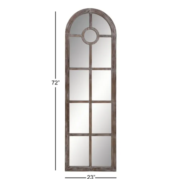 Decorative Mirrors-Kirkland's Home Brown Wood And Glass Arched Windowpane Mirror