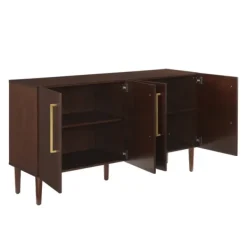 Cabinets & Sideboards-Kirkland's Home Brown Wood And Gold 4-Door Cabinet