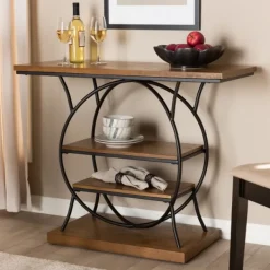 Console Tables-Kirkland's Home Brown Wood And Metal Circle Center Console Table