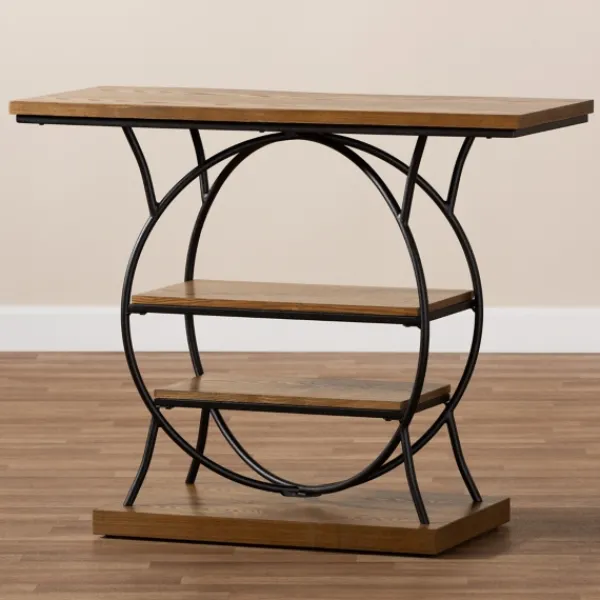 Console Tables-Kirkland's Home Brown Wood And Metal Circle Center Console Table