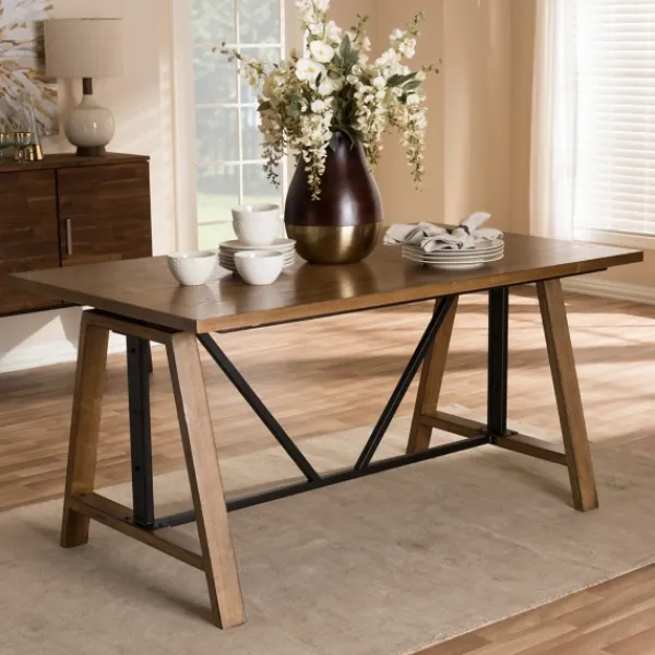 Office Furniture-Kirkland's Home Brown Wood And Metal Linear Base Desk