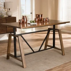 Office Furniture-Kirkland's Home Brown Wood And Metal Linear Base Desk