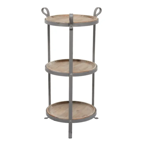 Accent & End Tables-Kirkland's Home Brown Wood And Metal 3-Tier Side Table Gray