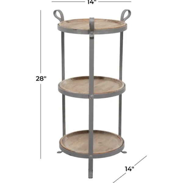 Accent & End Tables-Kirkland's Home Brown Wood And Metal 3-Tier Side Table Gray