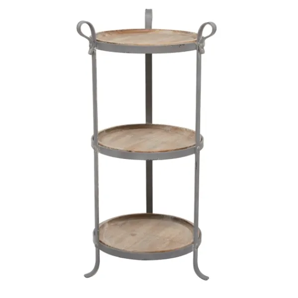 Accent & End Tables-Kirkland's Home Brown Wood And Metal 3-Tier Side Table Gray