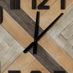 Clocks-Kirkland's Home Brown Wood Black Metal Accent Square Wall Clock