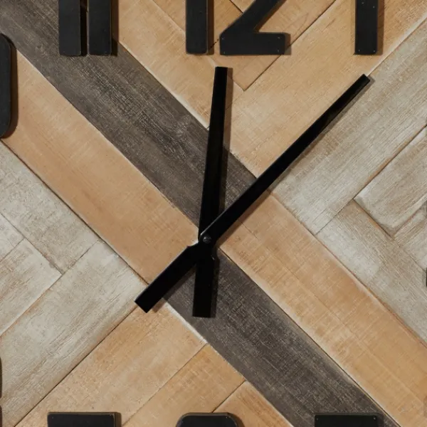 Clocks-Kirkland's Home Brown Wood Black Metal Accent Square Wall Clock
