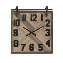 Clocks-Kirkland's Home Brown Wood Black Metal Accent Square Wall Clock