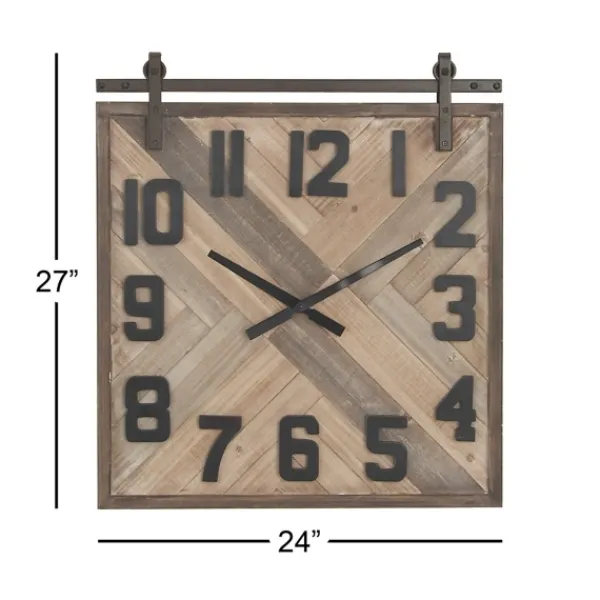 Clocks-Kirkland's Home Brown Wood Black Metal Accent Square Wall Clock