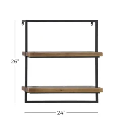 Shelves-Kirkland's Home Brown Wood Black Metal Frame Wall Shelves