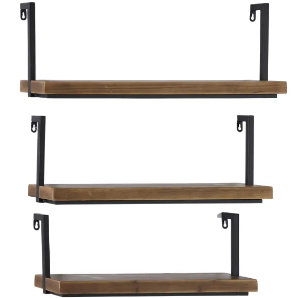 Shelves-Kirkland's Home Brown Wood Black Metal Frame 3-Pc. Wall Shelves